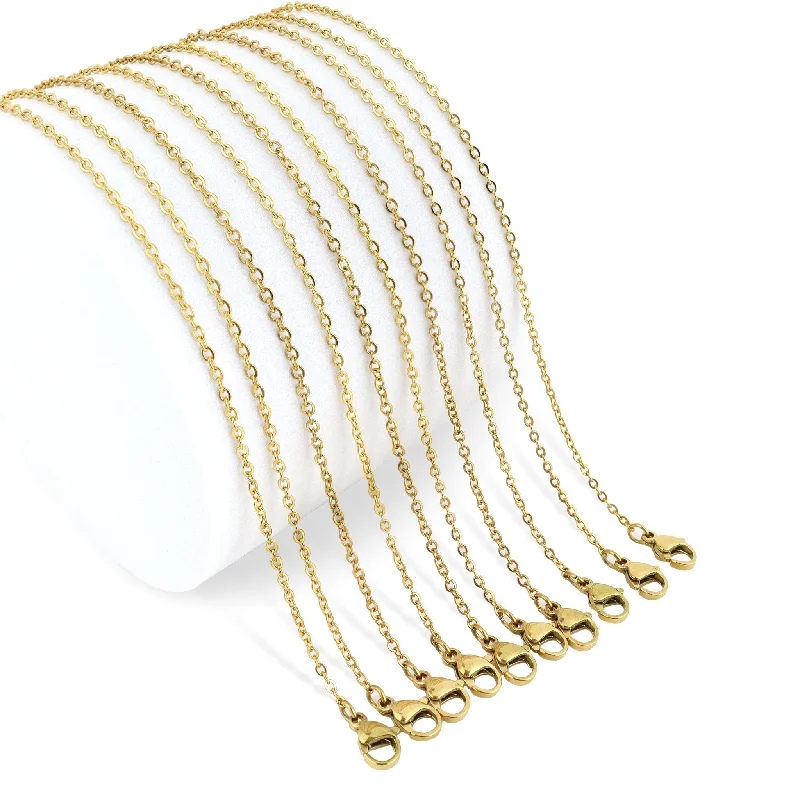 Trendy Coin Necklaces For Bold Style-10 Pack - Gold 16" Stainless Steel Loop Chain Necklace / CHN3011