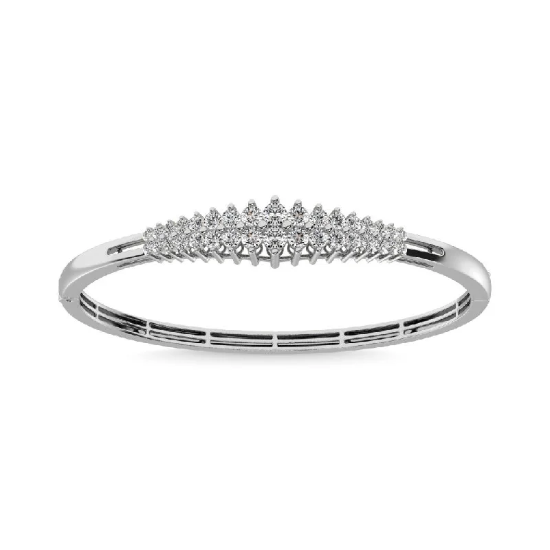 Bangles For Chic Vibes-Diamond 4 ct tw Round Cut Pyramid Bangle in 14K White Gold