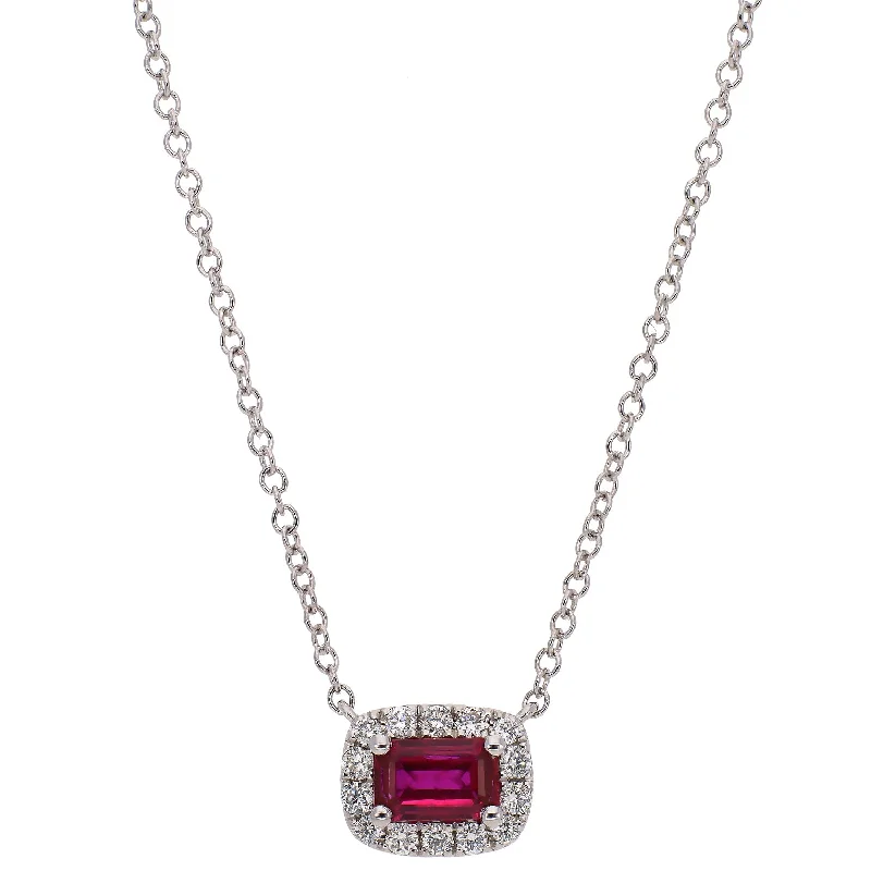 Dainty Gold Pendant Necklaces For Simple Style-14K White Gold Ruby and Diamond Necklace