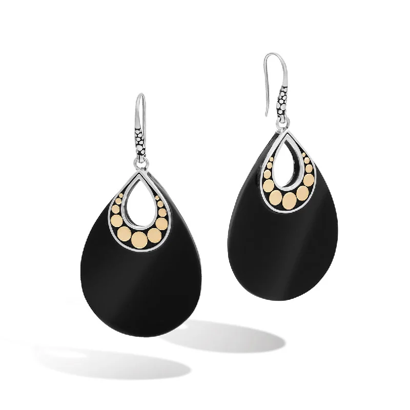 Stunning Pearl Earrings For Formal Wear-Dot Gold and Silver French Wire Earrings with Black Onyx