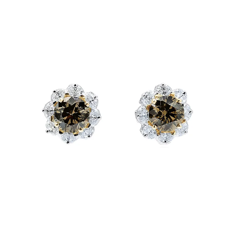 Classic Stud Earrings For Elegant Simplicity-Gold and Platinum Cognac Brown Diamond Entourage Earrings