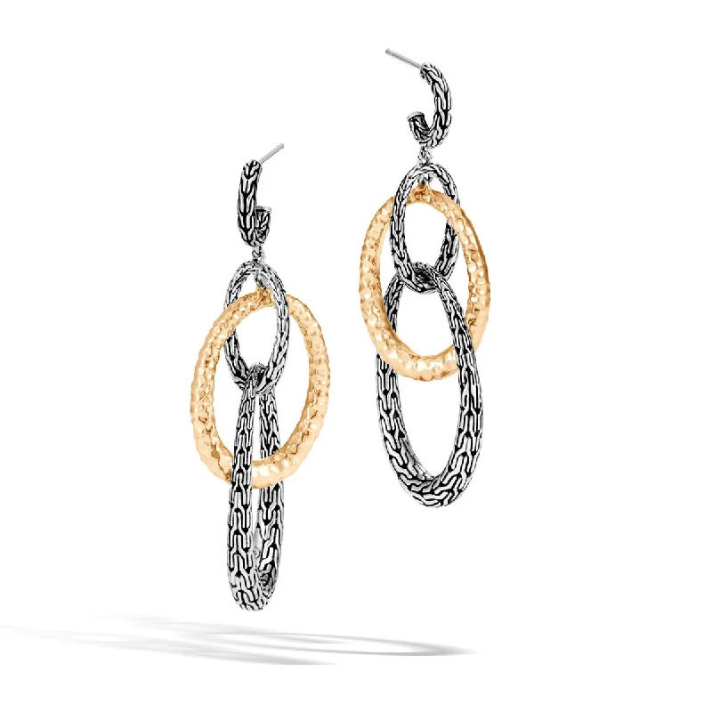 Unique Wooden Earrings For Nature Lovers-Classic Chain Hammered 18K Gold and Silver Drop Earrings