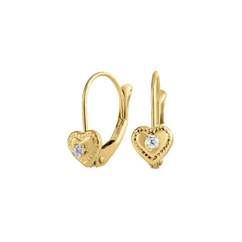 Beautiful Gold Stud Earrings For Brides-Baby's Heart Leverback Earrings, 14K Yellow Gold