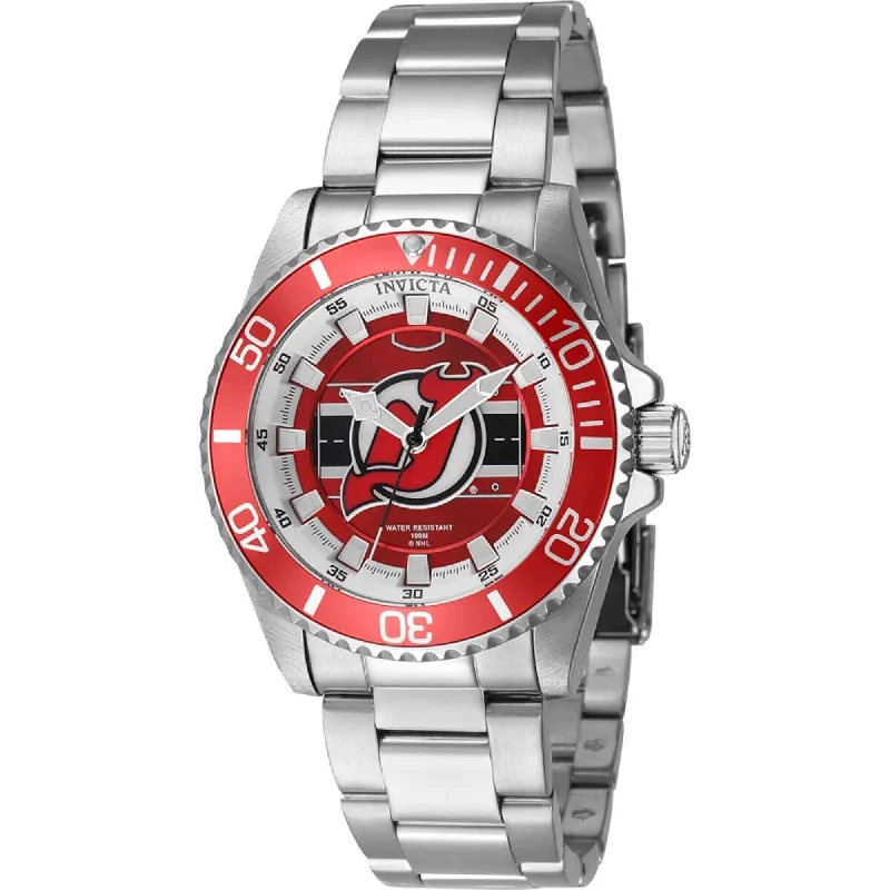 Watches With Diamonds-Invicta Women's Quartz Watch - NHL New Jersey Devils Silver Stainless Steel | 42221