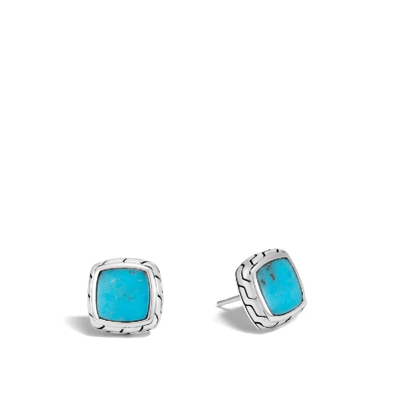 Chunky Hoop Earrings For Everyday Wear-Classic Chain Silver Stud Earrings with Turquoise