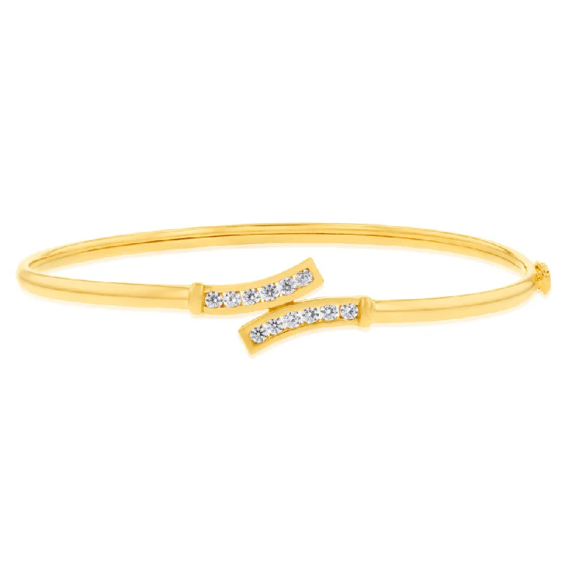 Bangles For Bridesmaids-9ct Yellow Gold Silverfilled Two Row Cubic Zirconia Bangle