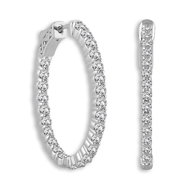 Vibrant Earrings For Festival Fashion-14 Karat White Gold 1 1/2 Carat Diamond Oval Hoop Earrings