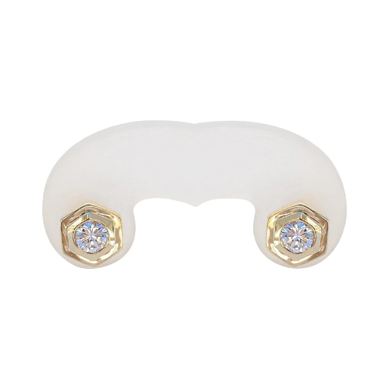 Crystal Bead Earrings For Sparkling Looks-18 kt Yellow Gold and Diamond Hexagon Stud Earrings