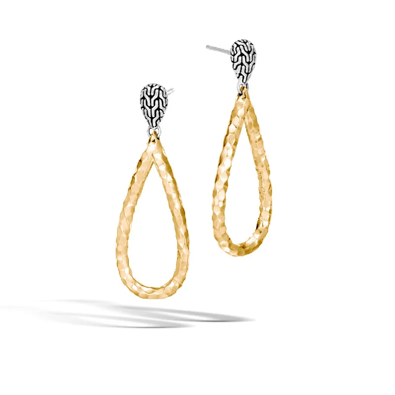 Simple Everyday Earrings For Casual Looks-Classic Chain Hammered Gold and Silver Teardrop Earrings