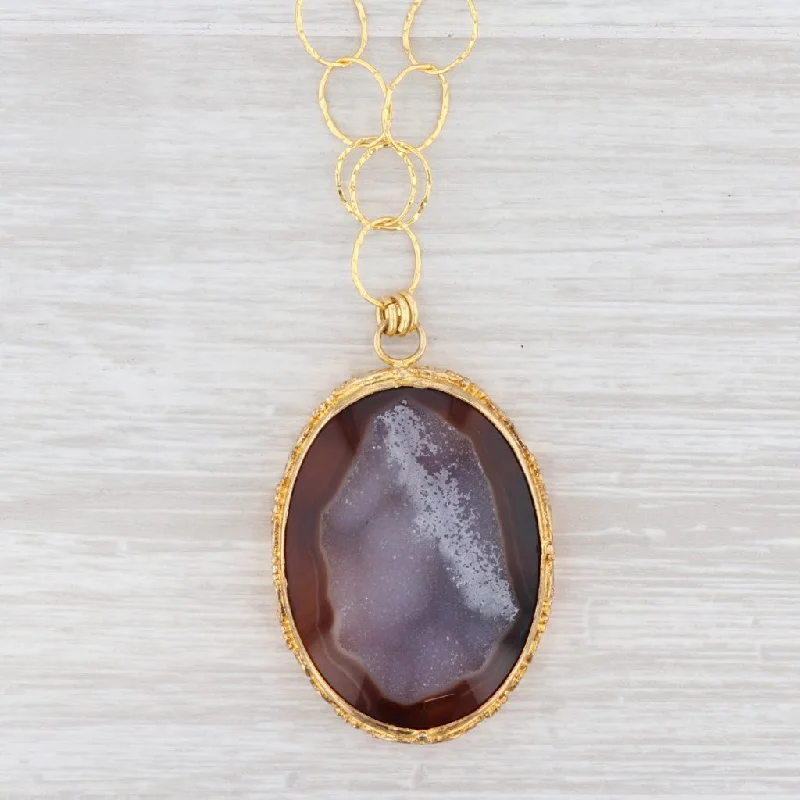 Elegant Crystal Necklaces For Weddings-New Nina Nguyen Druzy Quartz Agate Pendant Necklace Sterling Silver 22k Gold 19"