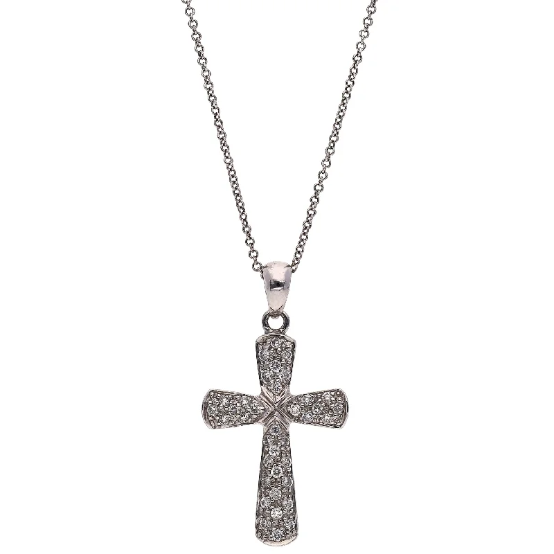 Trendy Gold Pendant Necklaces For Bold Fashion-18K White Gold Diamond Cross Pendant with 18K White Gold Rolo Chain