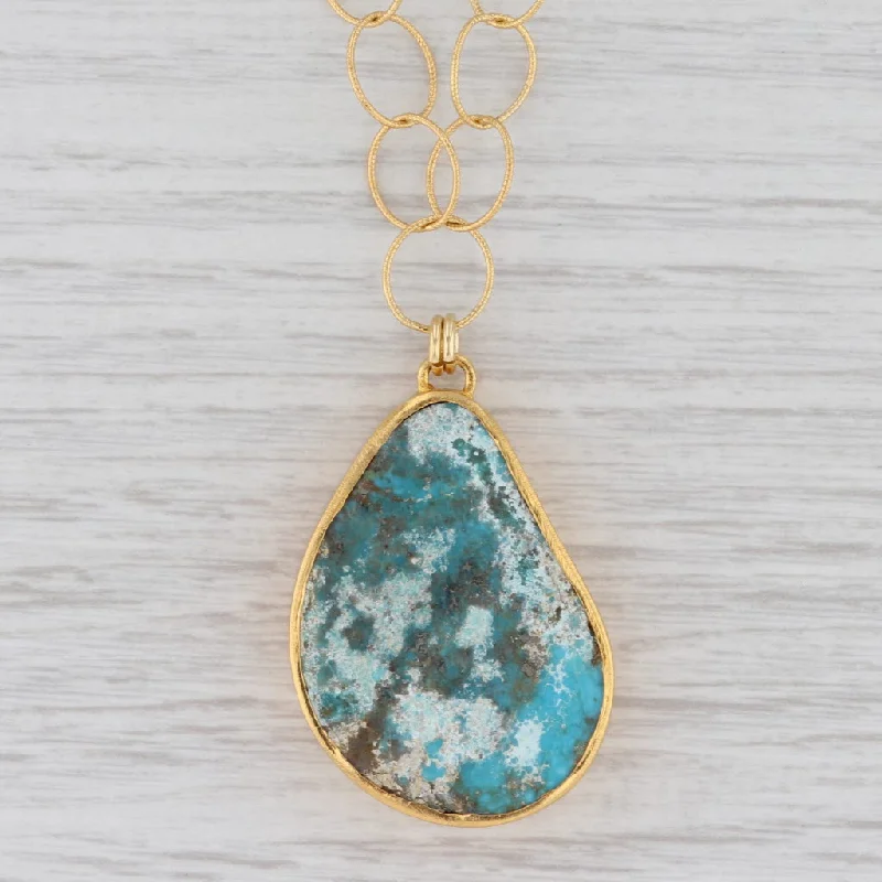 Fashionable Gold Bar Necklaces For Bold Look-New Nina Nguyen Turquoise Pendant Necklace 20" Sterling 22k Gold Vermeil