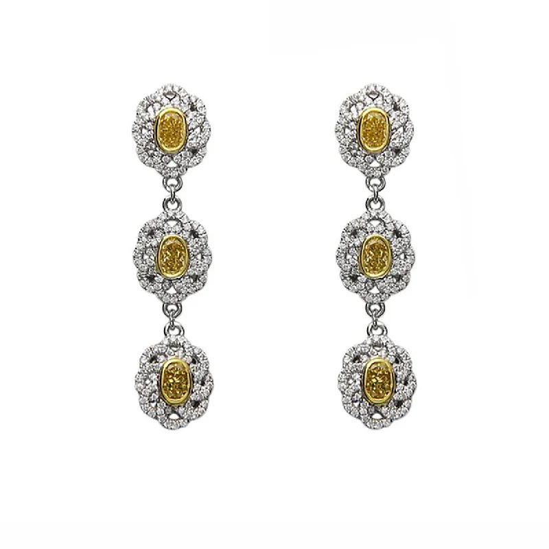 Elegant Gold Earrings For Classic Look-Fancy Yellow and White Diamond Pastel Drop Earrings