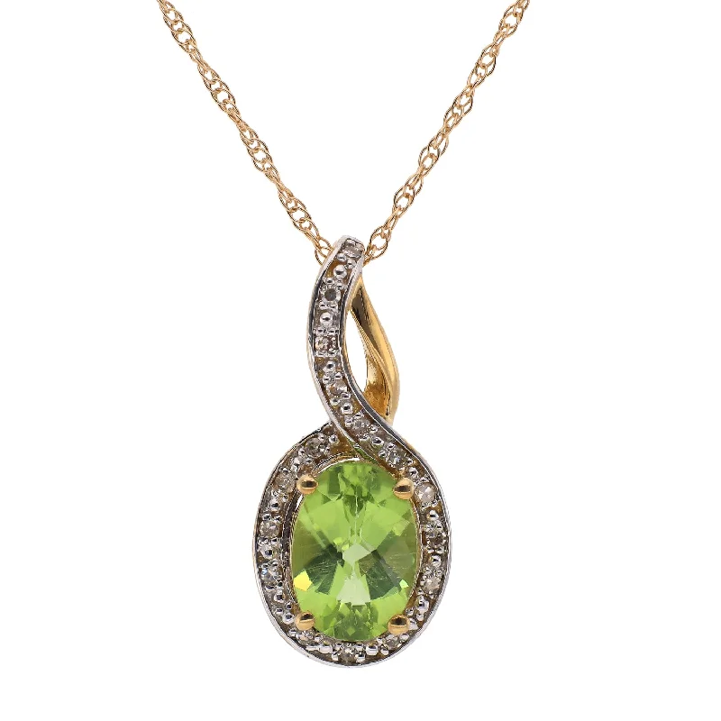 Custom Silver Necklaces For Thoughtful Gifts-10K Yellow Gold Peridot and Diamond Pendant