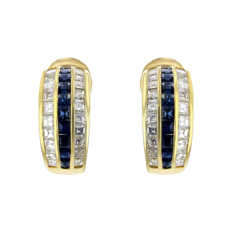 Fashion Earrings For Party Look-Gucci 18K Gold Diamond and Sapphire Hoop Earrings