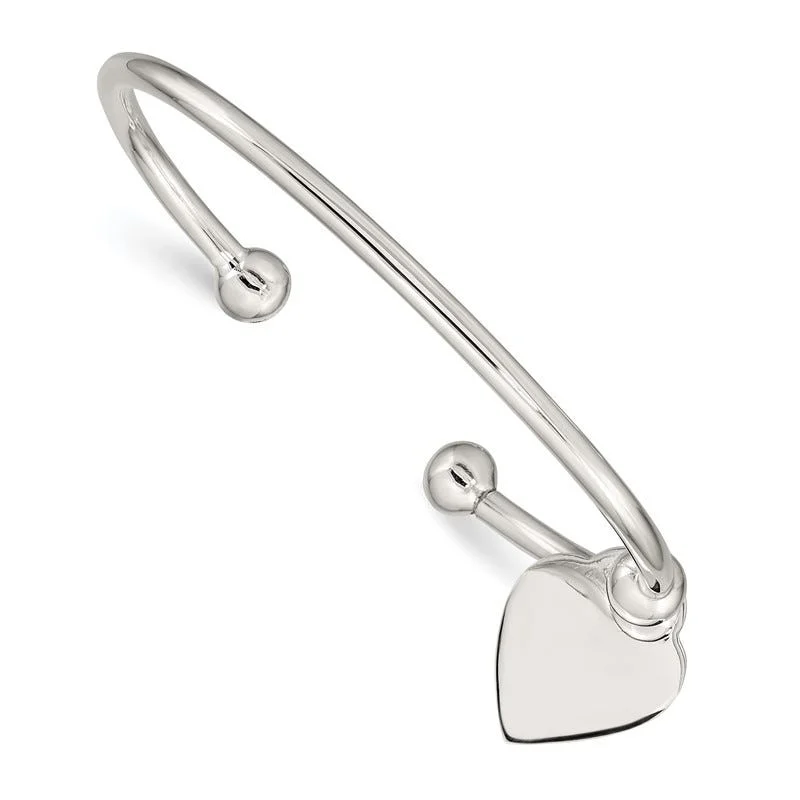 Bangles With White Gold Plating-Sterling Silver 3mm Heart Bangle Bracelet