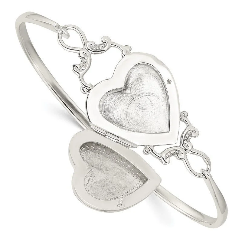 Bangles With Gold Plating-Sterling Silver 22mm Heart Locket Flexible Bangle Bracelet