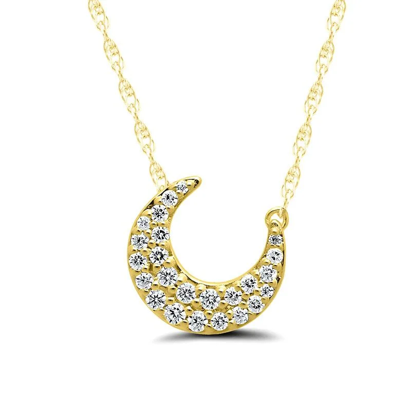 Personalized Initial Pendant Necklaces For Brides-CRESCENT MOON DIAMOND PENDANT