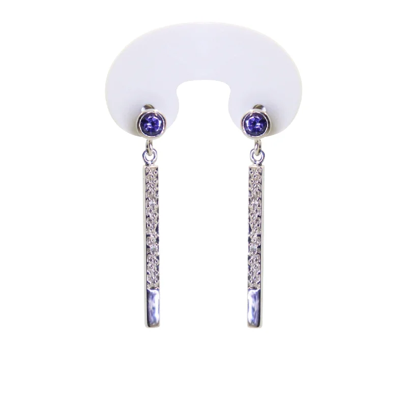 Personalized Earrings For Special Moments-9kt White Gold Round Tanzanite and Diamond Drop Earrings