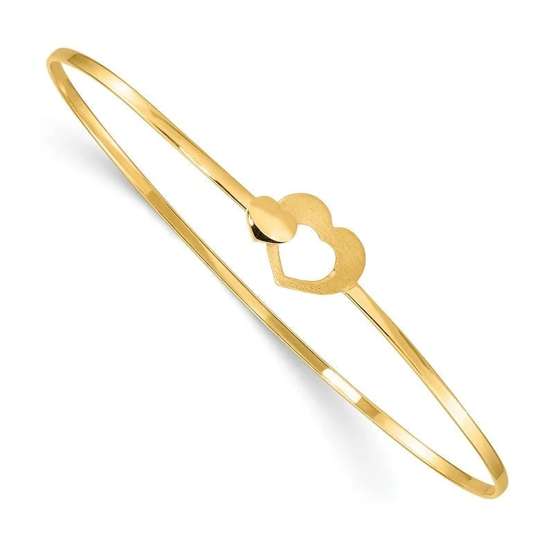 Bangles For Layering Looks-14K Brushed and Polished Hearts Flexible Bangle