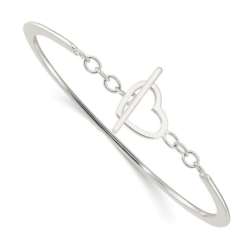 Bangles For Vintage Fashion-Sterling Silver Polished Heart Toggle Clasp Bangle Bracelet