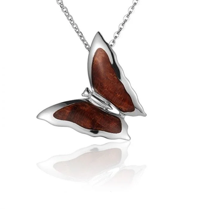 Elegant Diamond Chain Necklaces For Glamorous Fashion-Sterling Silver Koa Wood Butterfly Pendant18" Necklace