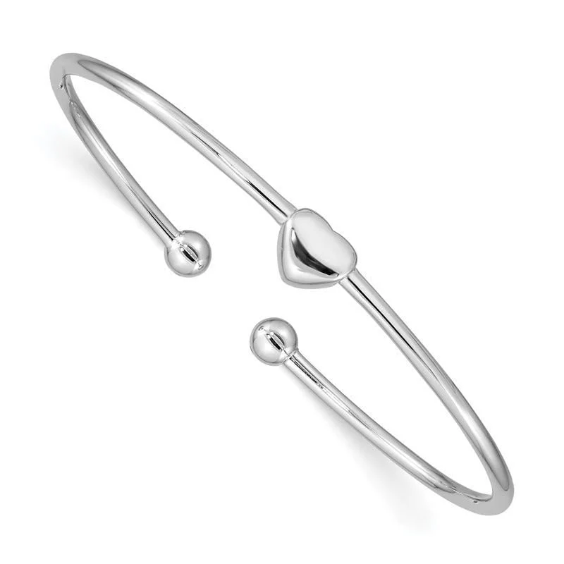 Bangles With Trendy Shapes-Sterling Silver Rhodium-plated Heart Cuff Bangle