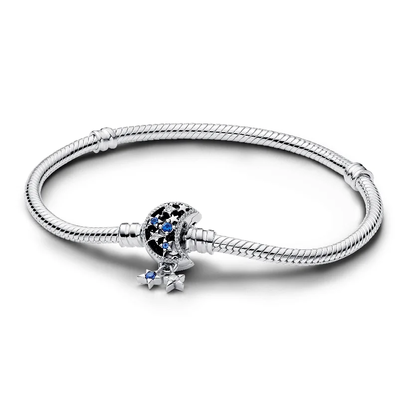 Bracelets For Wedding Accessories-Pandora Moments Sparkling Moon Clasp Snake Chain Bracelet 592819C01