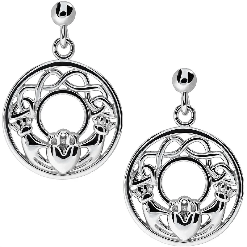 Personalized Initial Earrings For Custom Gifts-Sterling Silver Claddagh Earrings UES-6159