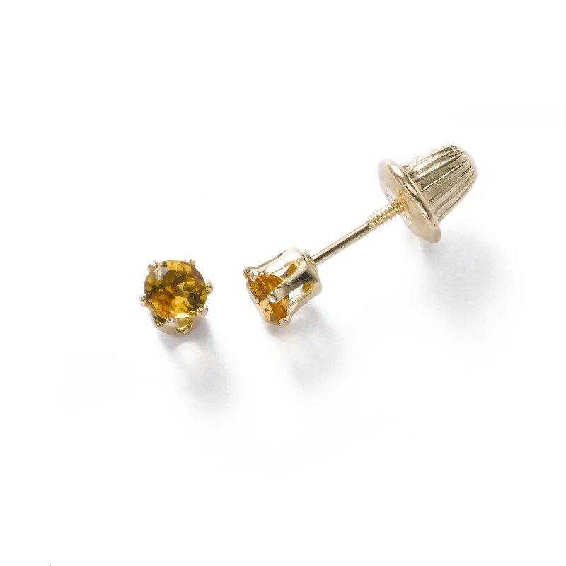 Beautiful Silver Earrings For Casual Wear-Baby Citrine November Birthstone Stud Earrings,14K Yellow Gold