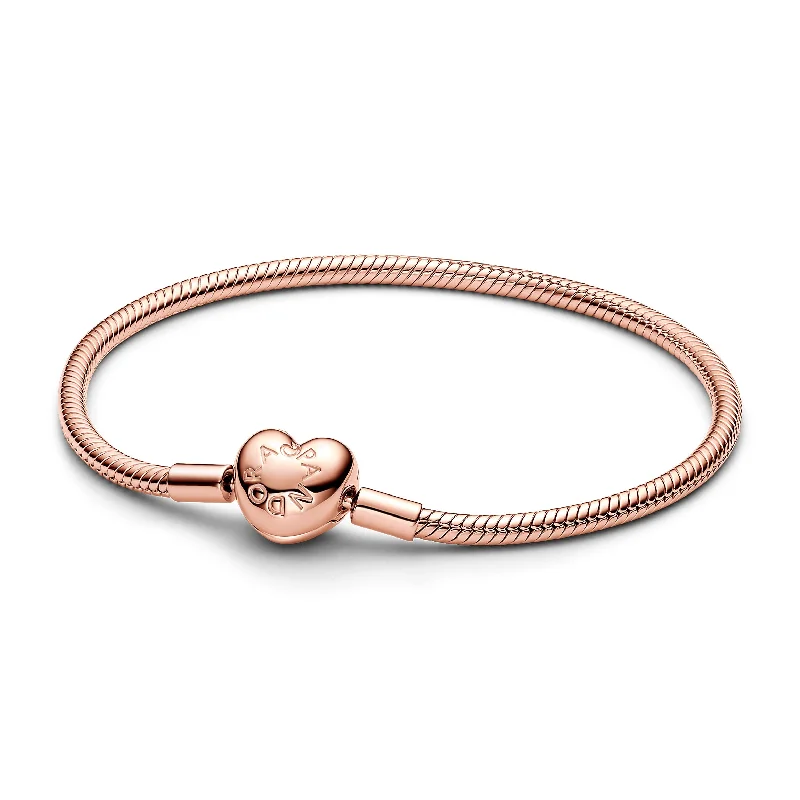 Bracelets For Bridal Gifts-Pandora Moments Heart Clasp Snake Chain Bracelet 583050C00