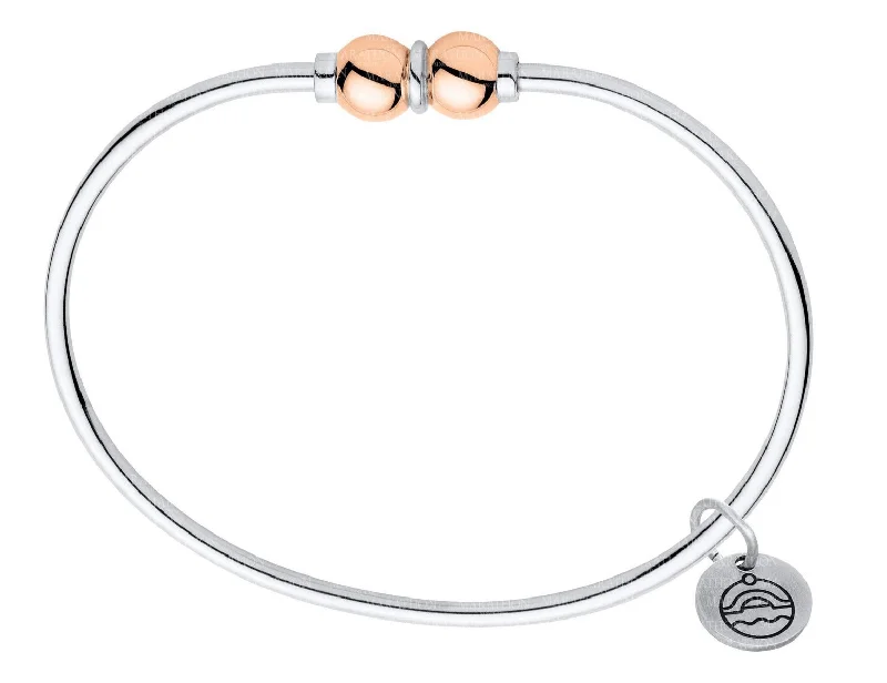 Bracelets With Fashionable Details-Sterling Silver Cape Cod Bracelet with 2 14K Rose Gold Beads 7 inch