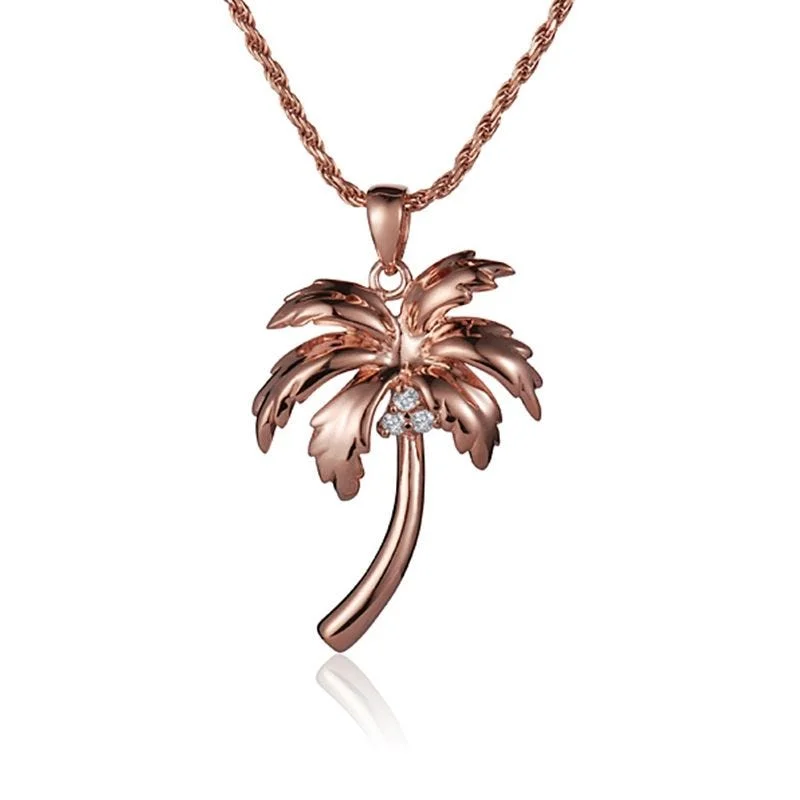 Simple Pendant Necklaces For Minimalist Look-14K Rose Gold Palm Tree Necklace