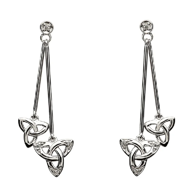 Large Resin Earrings For Artistic Fashion-Sterling Silver Celtic Stone Set Trinity Knot Dangle Earrings SE2115CZ