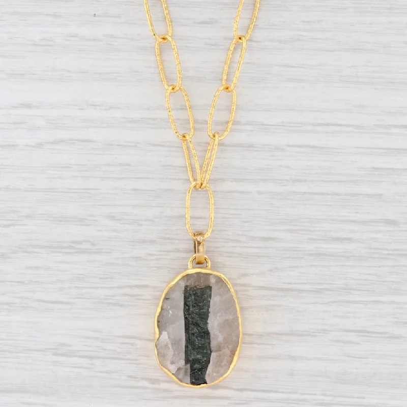 Beautiful Gold Bar Necklaces For Simple Glam-New Nina Nguyen Druzy Tourmaline Quartz Pendant Necklace Sterling Gold Vermeil