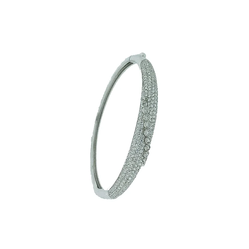 Bangles For Family Gatherings-Micro Pave 925 Sterling Silver Bangle Rhodium Plating with Cubic Zirconia