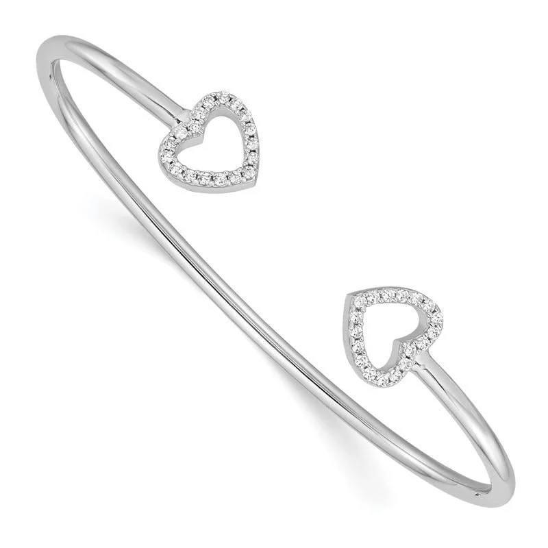 Bangles With Topaz Stones-Sterling Silver Rhodium-plated CZ Heart Cuff Bangle