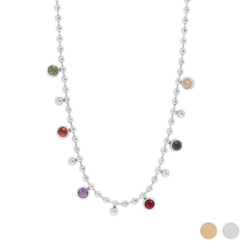 Simple Name Necklaces For Casual Wear-18K Gold PVD Stainless Steel Multicolor Beaded Charm Necklace / CHN0022