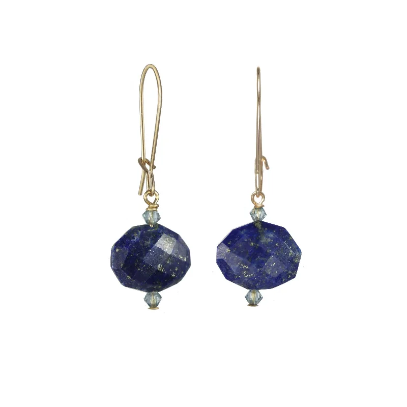 Stunning Gold Earrings For Special Occasions-Faceted Lapis Drop Earrings, Sterling Silver and Gold Plating