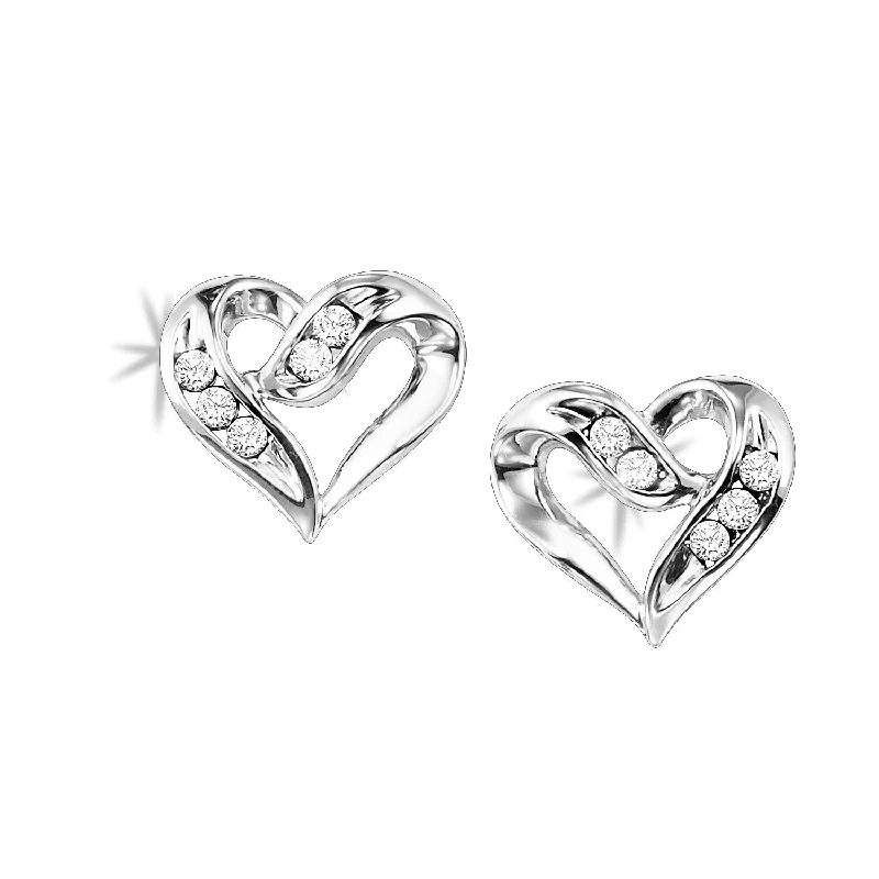 Gemstone Drop Earrings For Chic Look-Sterling Silver 0.02ctw Diamond Heart Earrings