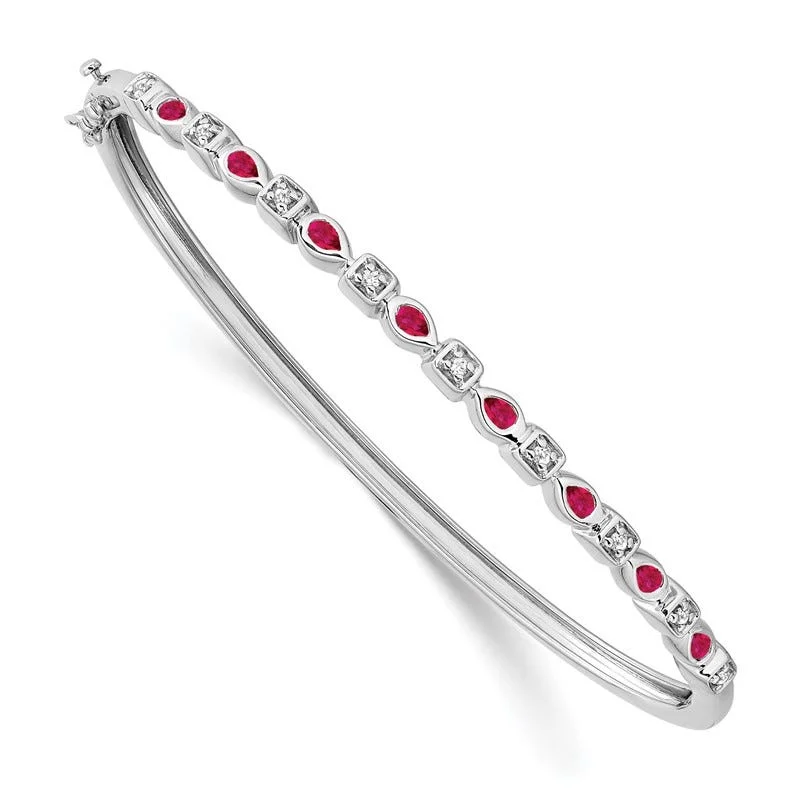 Bangles For Baby Showers-14k White Gold Ruby and Diamond Bangle