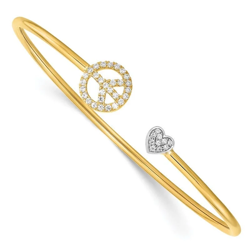 Bangles For Prom Nights-14k Two-tone Diamond Peace & Heart Cuff Bangle