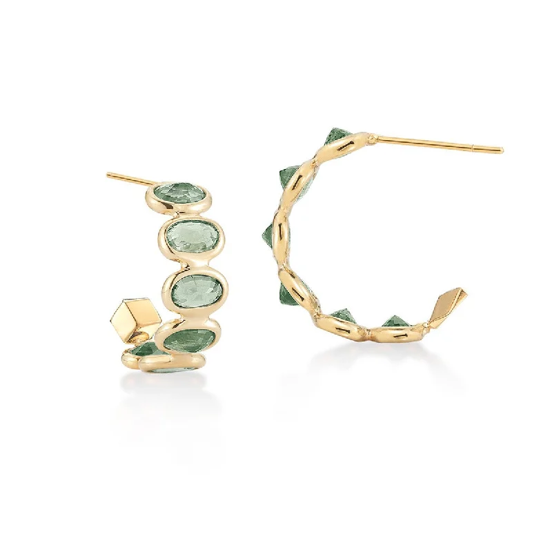 Pearl And Diamond Earrings For Special Days-Green Sapphire Ombre Hoop Earrings