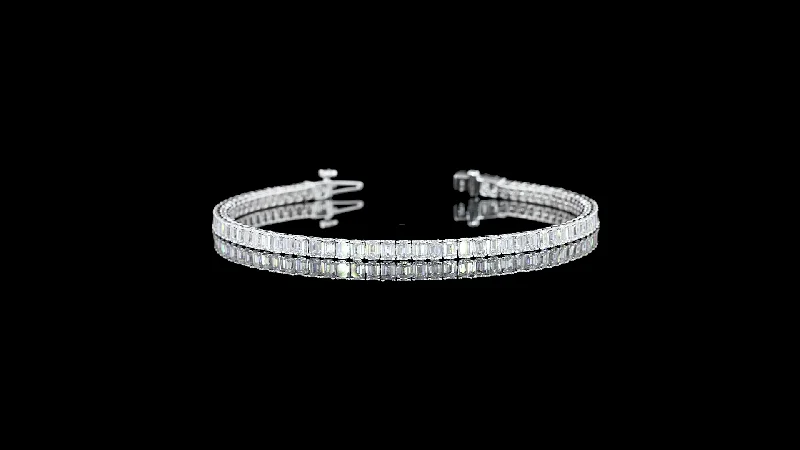 Bracelets For Eid Celebrations-14K White Gold Lab Grown Diamond Emerald Tennis Bracelet BC1024