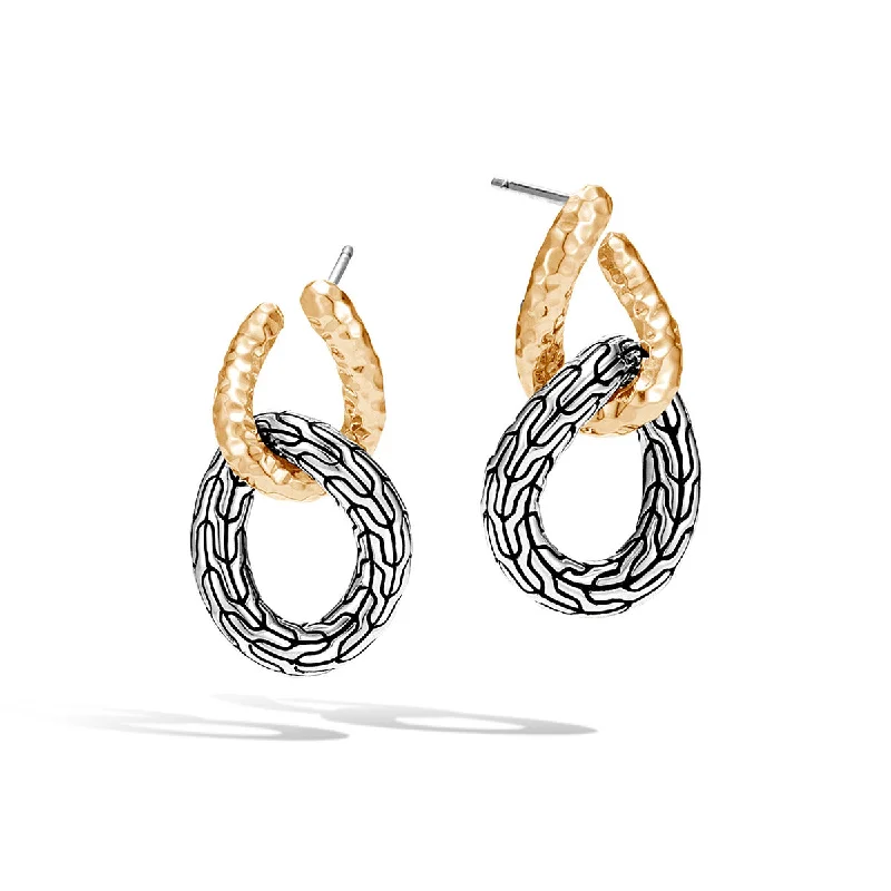 Floral Earrings For Spring Fashion-Classic Chain Hammered Gold and Silver Double Circle Earrings