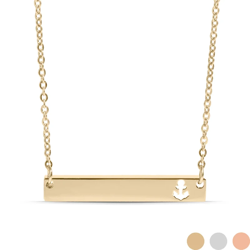 Pearl Necklaces For Timeless Elegance-Anchor Cutout Horizontal Stainless Steel Bar Necklace / SBB0157