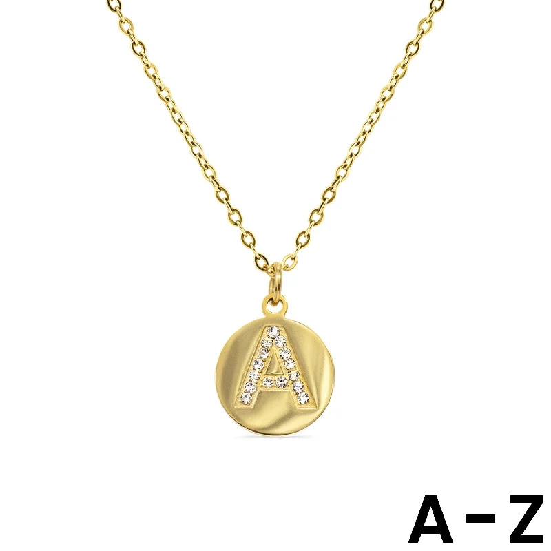 Crystal Necklaces For Sparkling Elegance-18K Gold PVD Stainless Steel Initial Pendant Necklace / SBB0283