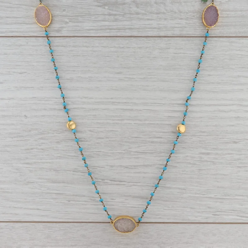 Beautiful Gold Chain Necklaces For Weddings-New Nina Nguyen Sea Foam Turquoise Quartz Bead Necklace Sterling Gold Vermeil