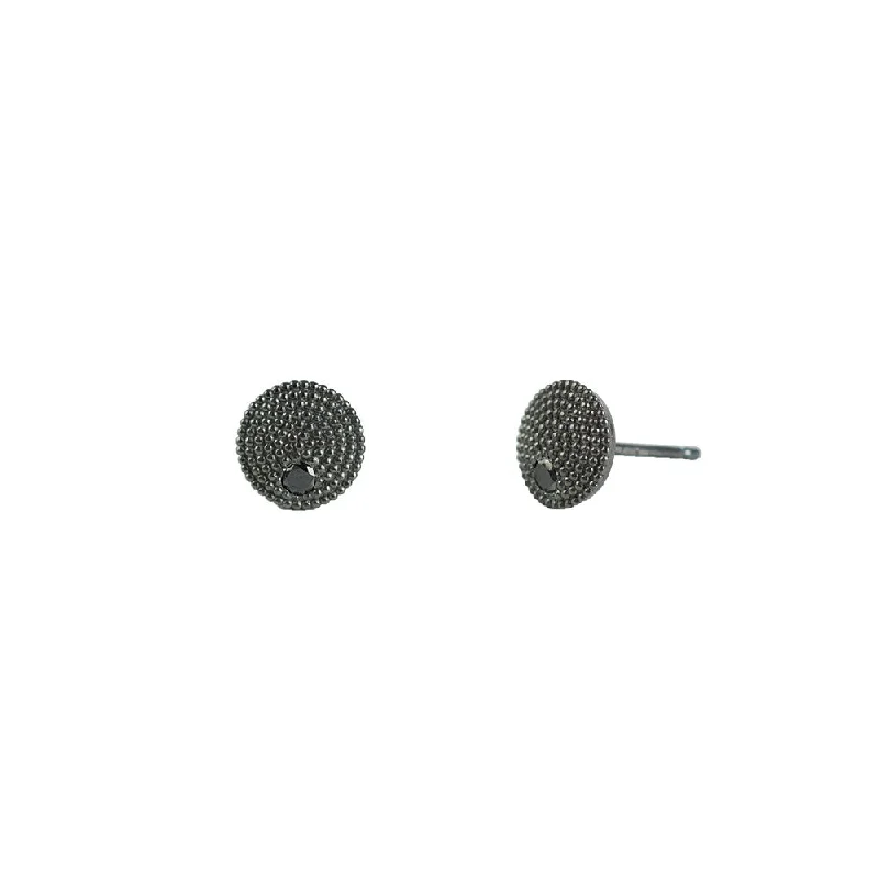 Boho Style Earrings For Free Spirits-Sterling Silver Black Rhodium ADIE Textured Disc Earrings