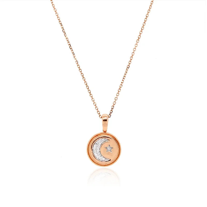 Trendy Resin Necklaces For Colorful Fashion-ROSE GOLD CIRCLE PENDANT WITH MOON DESIGN OF DIAMONDS, .05 CT TW